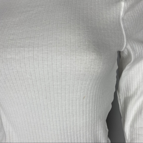 NEW FREE PEOPLE WHITE MOCK NECK RIB KNIT T-SHIRT - Picture 3 of 8